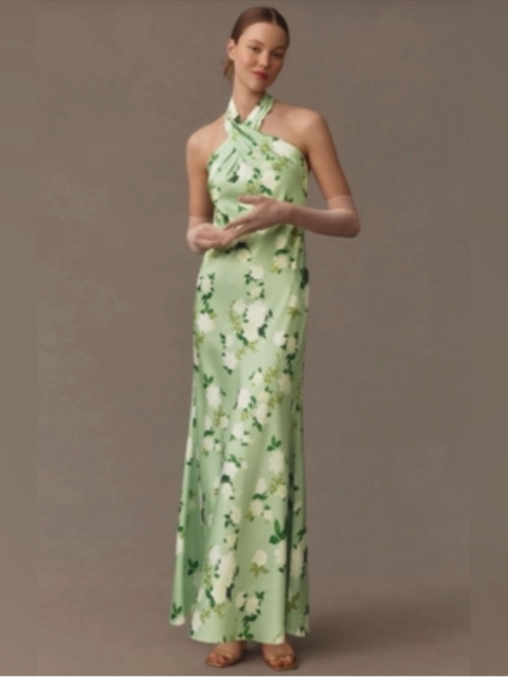 BHLDN Green Floral Halter Maxi Dress